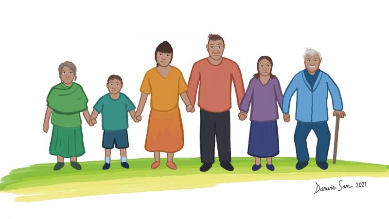 Illustration of family holding hands