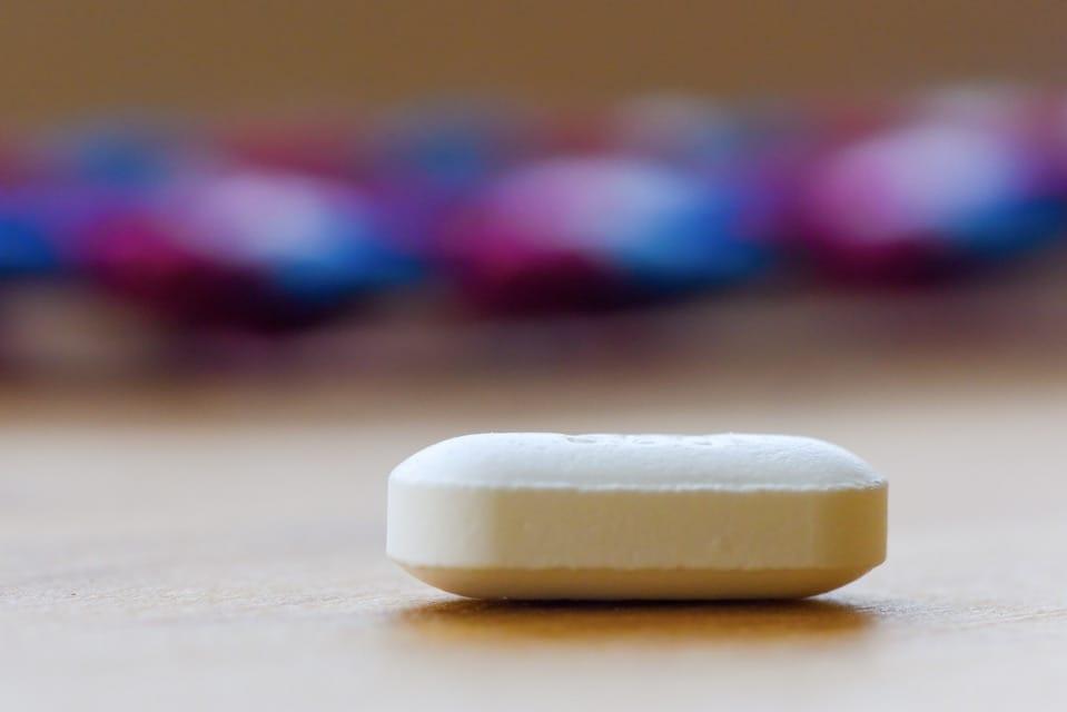 Closeup of white pill