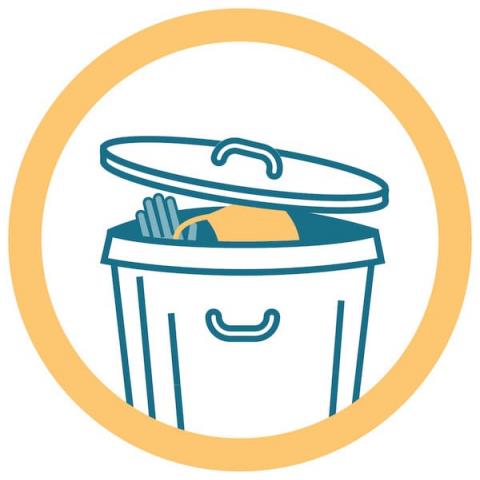 Icon showing mask and glove in garbage can