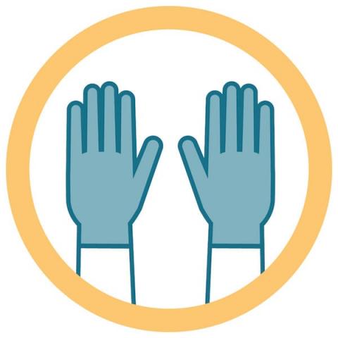 Icon showing person wearing gloves