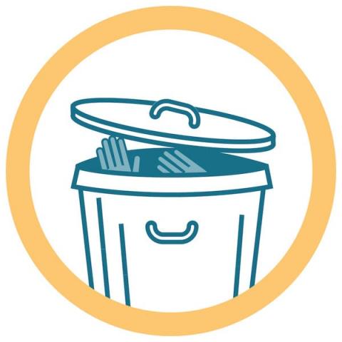 Icon showing gloves in a garbage can