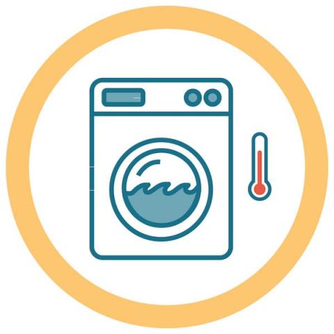Icon showing washing machine using hot water