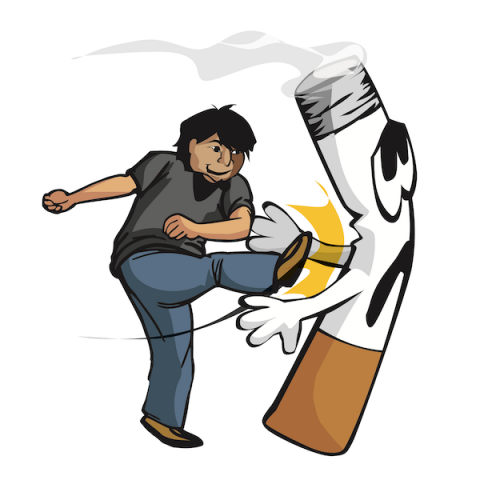 Illustration of youth kicking cigarette butt