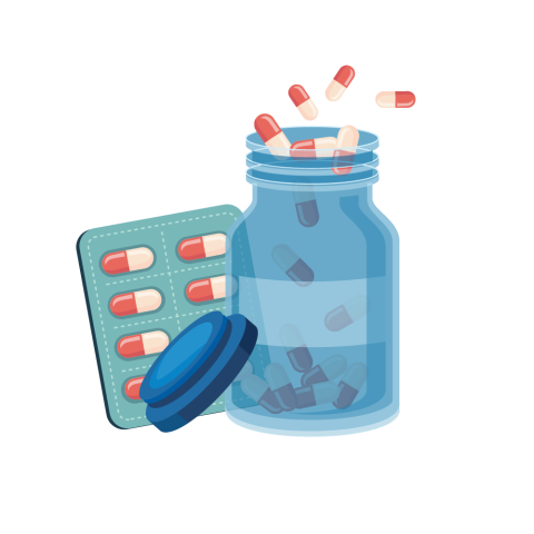 Image of a pill bottle and pill blister pack